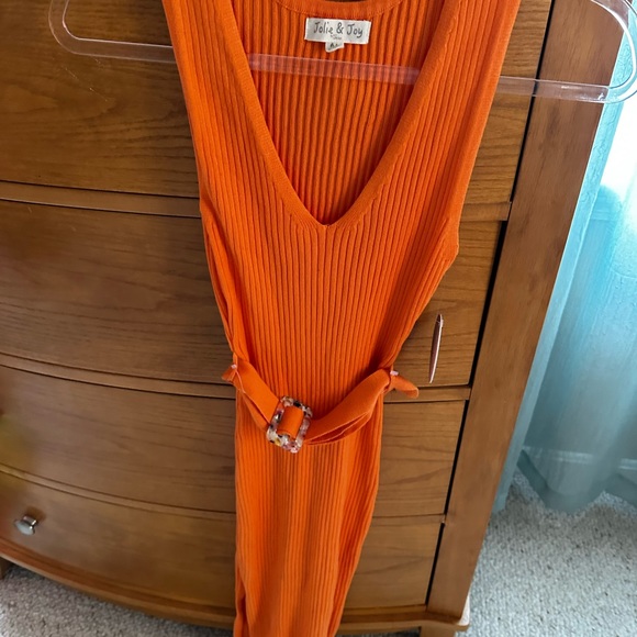 Jolie & Joy NWT orange,women’s M,rib knit belted dress, maxi, side slits, v-neck - Picture 9 of 10
